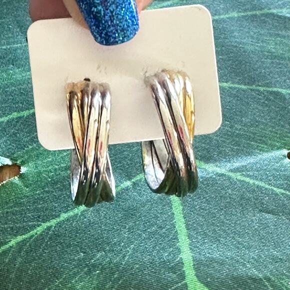 Vintage Jewelry - BOGO FREE Mixed Metal two tone gold silver chubby hoop earrings